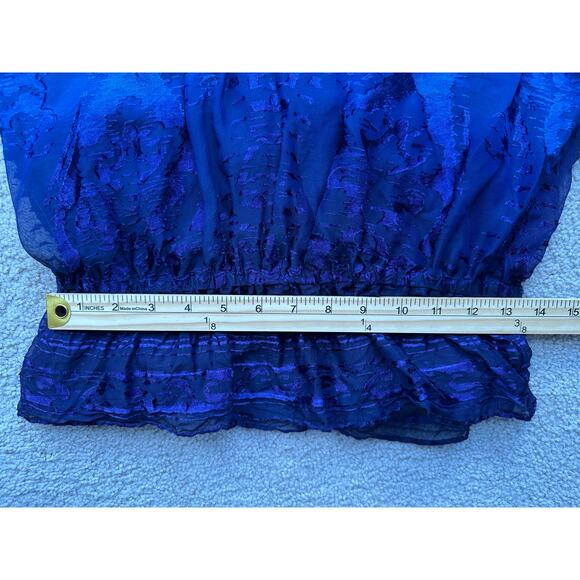 ECI New York Blue Ombré Burnout Silk Velvet Blouse Size 4 Fairycore BohoRomantic - Picture 7 of 8